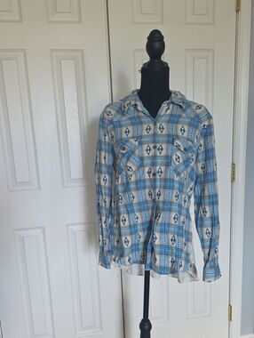 Angie Blue and White Plaid Casual Button-Down Shirt